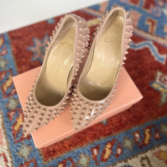 Christian Louboutin Pigalle Spikes Pointed Toe Pumps in Nude Patent Leather - Picture 4 of 9